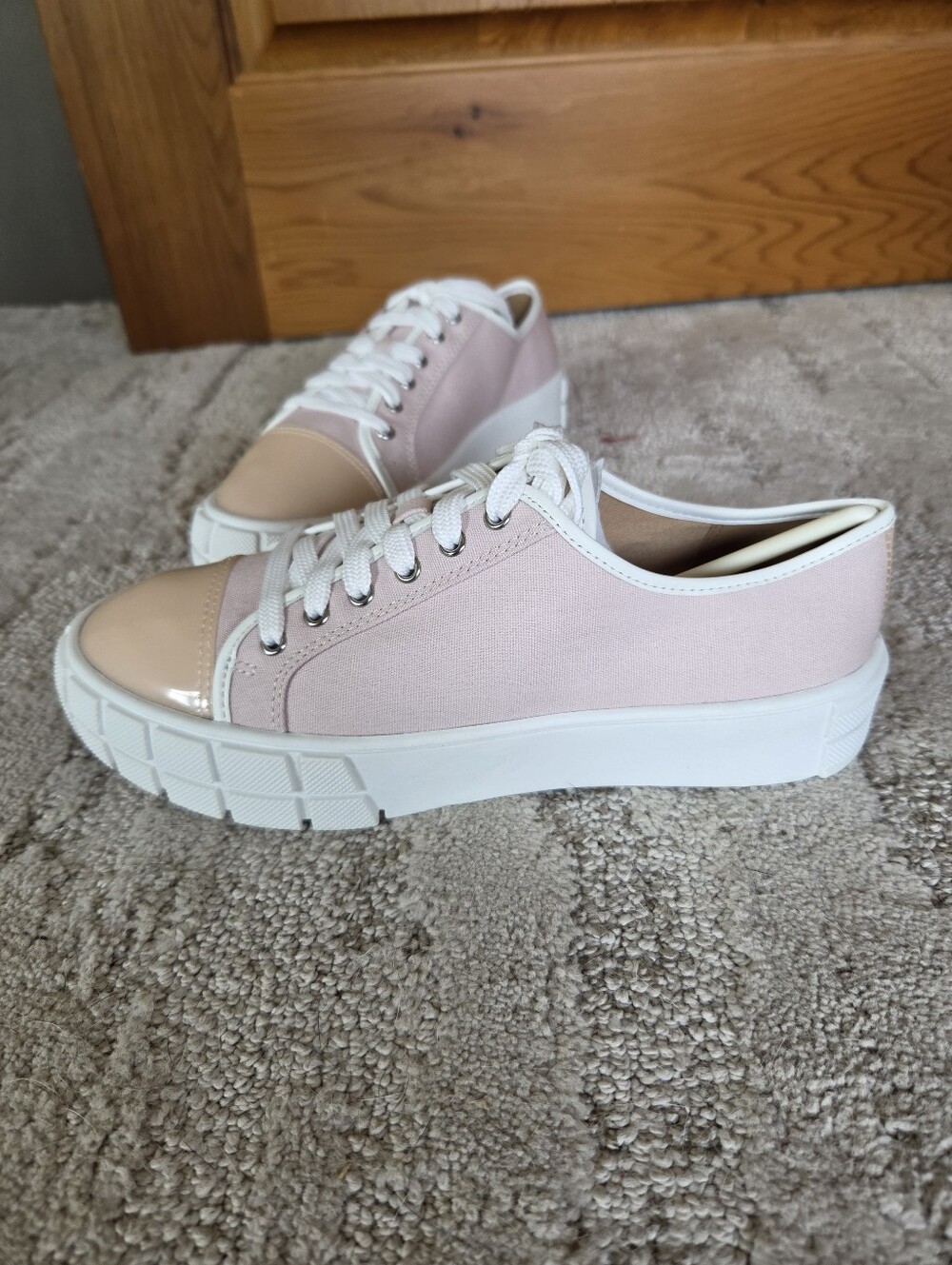 NEW, Paolo Pink Canvas Sneakers with Cream Patent Toe, Sz. 7